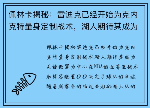 佩林卡揭秘：雷迪克已经开始为克内克特量身定制战术，湖人期待其成为关键侧翼