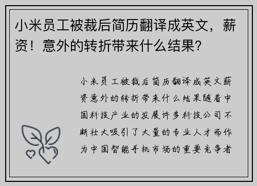 小米员工被裁后简历翻译成英文，薪资！意外的转折带来什么结果？